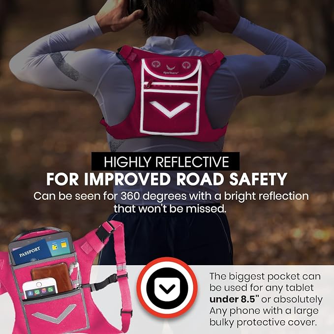 Running Mini Backpack Vest for Men & Women - Hi-viz gear, Holds Valuables, any Phone - Ideal for Fitness, Walking, Cycling!
