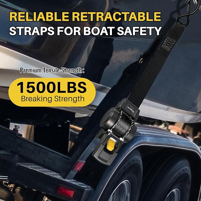 Bolt on Ratchet Straps 1INx5FT Auto Retractable Ratchet Tie Downs to Trailer Mountable Transom Straps for Boat, Jet Ski, RZR, ATV