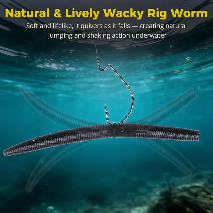 4"/5" Senko Worms Kit, Salt Impregnated Soft Plastic Lures | 30/50/78/100 Wacky Worms for Bass Fishing, Freshwater & Saltwater Applications,Artificial fishing bait