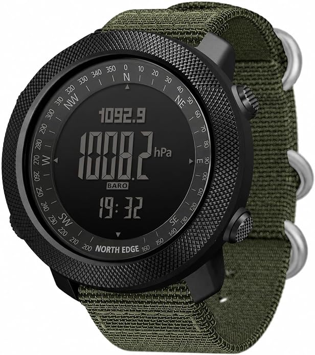 NORTH EDGE Apache Men’s Digital Tactical Watch, Outdoor Sports Watch with Compass, Altimeter, Barometer, Pedometer, Weather Trend, EL Backlight, 50M Water Resistant Hiking Watch