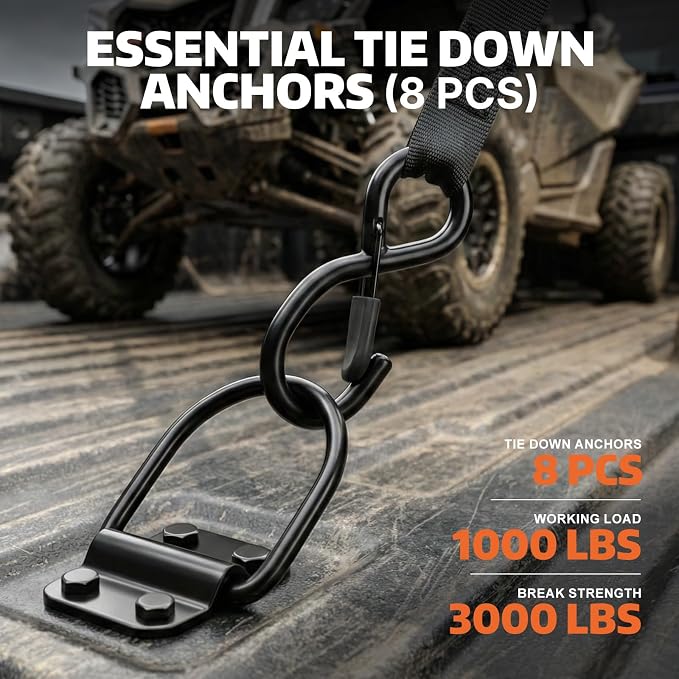 AUTOBOTS Retractable Ratchet Straps (4-Pack) 1” X 10ft (1,800lb Break Strength) - Heavy Duty Auto Self Tie Down Straps with (8) Tie Down Anchor for Cargo Trailer, Truck, Motorcycle, ATV, UTV