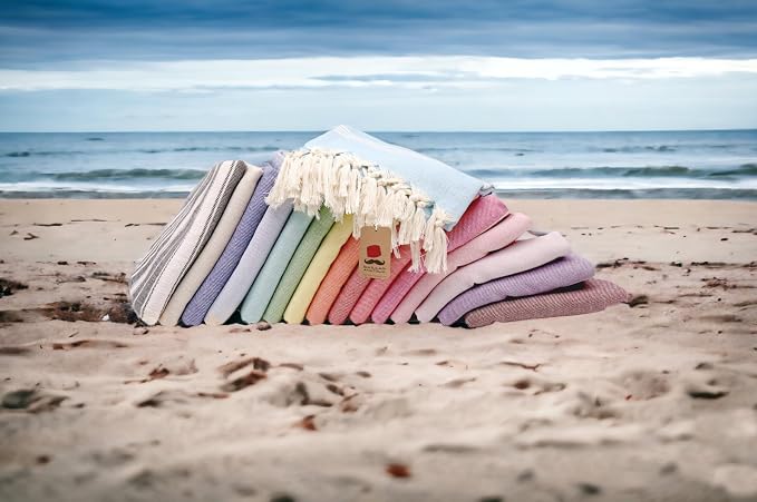 Bazaar Anatolia Turkish Beach Towel – 100% Cotton, Quick Dry, Sand Free Towel for Bathroom, Camping, Travel, Sage Olive – Oversized 71x39 Inches – Stripe Green