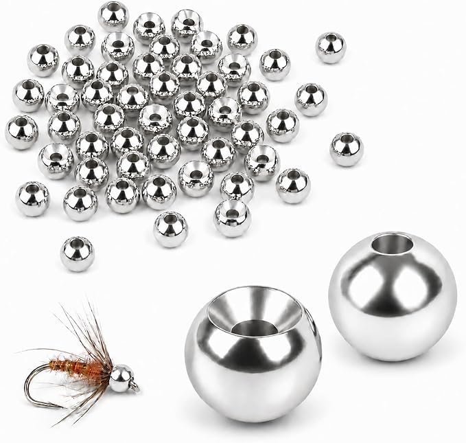 Tungsten Beads for Fly Tying - 50PCS Tungsten Cyclops Beads for Bass Fishing, 5 Colors 13 Sizes (1.5mm–6.4mm) Fly Tying Materials for Jig Flies, Trout Patterns and DIY Lure Making