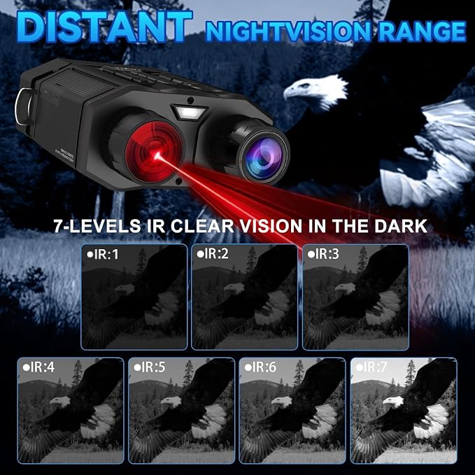 Night Vision Goggles with 4000mAh Rechargeable Battery & 32GB Card, Backlit Buttons Infrared Night Vision Binoculars, Gifts for Men/Dad/Husband/Him, Camping Gear (Black)