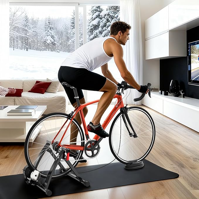 Sportneer Bike Trainer: Adjustable 6 Level Resistance Magnetic Stationary Bike Stand for 26-28" & 700C Wheels, Thru Axle Adapter, Quick Release Lever & Front Wheel Riser Block Included