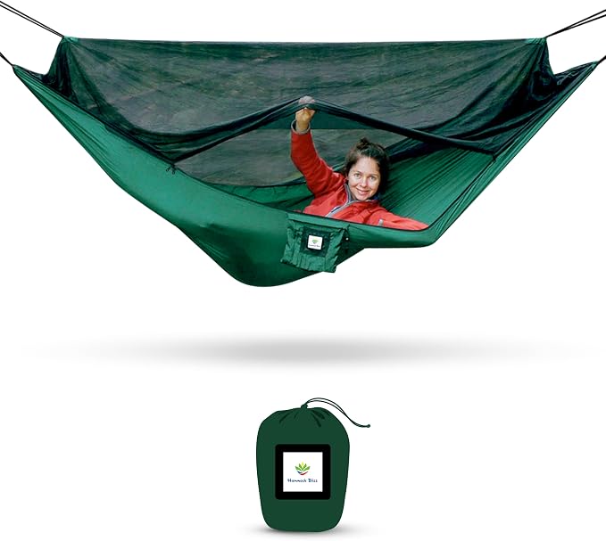 Hammock with Mosquito Net - Fully Reversible Bug Free Hammock Tent, Extra Large Sleeping Space, Bug Proof Netting & Suspension - Change the Way You Camp with Hammock Bliss Quality - No-See-Um No More