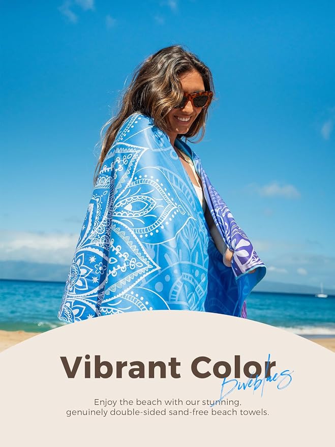 Diveblues 2Packs Microfiber Beach Towel, Sand Free Travel Towels, Oversize Large 71" x 32" Lightweight Towel, Quick Dry, SuperAbsorbent, for Camping, Pool, Gym, Yoga, Women Men Kids Beach Essentials