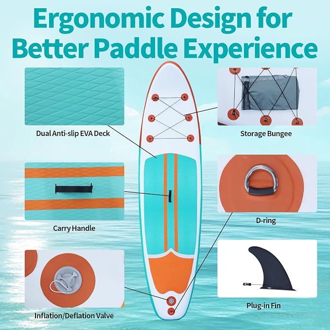 XHYCPY Inflatable Stand Up Paddle Board with SUP Accessories, Anti-Slip EVA Deck, 10’4’’ Inflatable Paddle Boards for Adults and Youth of All Skill Levels