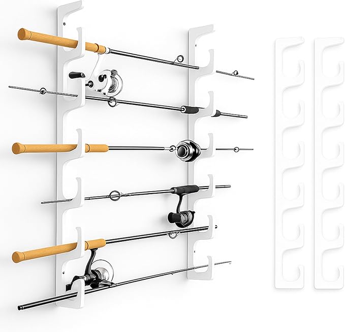 TRAPSKI Made in USA Fishing Rod/Pole Holder Rack Organizer | Wall or Ceiling Mounted Fishing Rod Rack | Marine Grade HDPE Plastic | Pole Holder for up to 6 Stackable