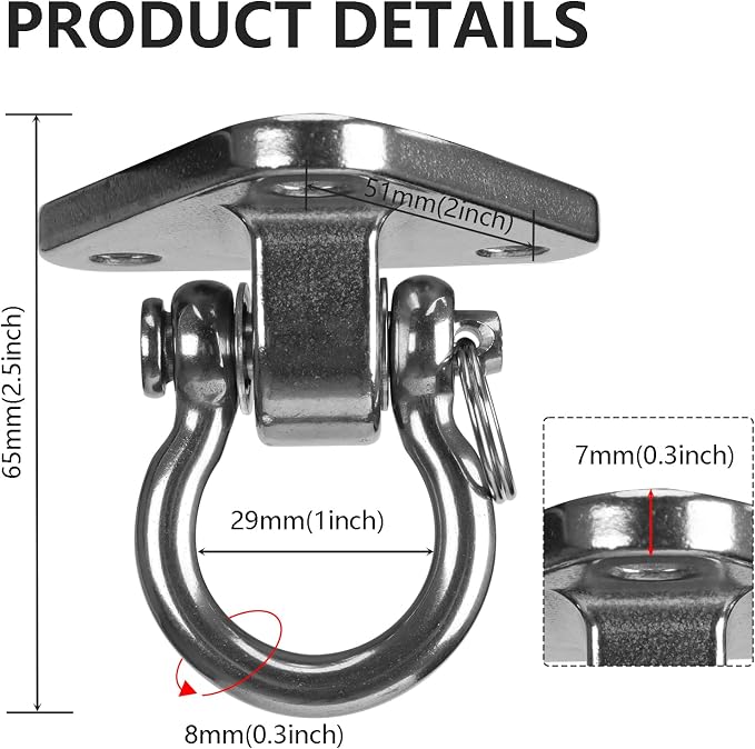 Stainless Steel Heavy Duty Swing Hanger with Smooth Swing Bearings 180° Ceiling Mount 1500 LB Capacity Swing Hardware for Swing Seat, Yoga, Heavy Bag, Porch Swing, Hanging Chair