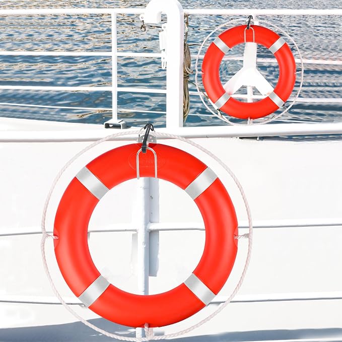23"/28” Life Ring, Life Preserver Ring with 98.4FT Water Floating Lifesaving Rope,Boat Safety Throw Rings with Reflective Tape,(Orange) - 2 Size