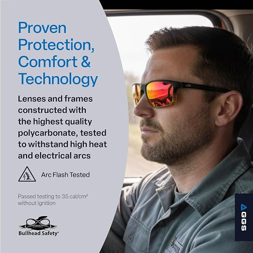 Bullhead Safety Eyewear Pompano Glasses – Polarized, Anti-Fog, Lightweight, Scratch Resistant, UV Light Blocking Sunglasses for Driving, Golf, Boating, Outdoor Work, Red Mirror Lens