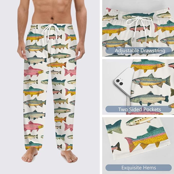 GNEW Fish Pajama Pants – Funny Fishing Lover Sleepwear, Cozy Unisex Lounge Pants Gift for Men Women