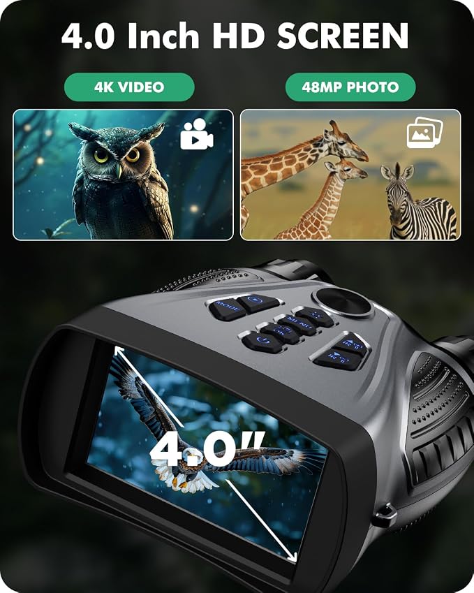 Night Vision Goggles, 4K Night Vision Binoculars, 4" HD Screen Binoculars, 10X Digital NightVision for Adults, 4000mAh Battery Gray, 9 Gear Infrared with 32GB TF Card