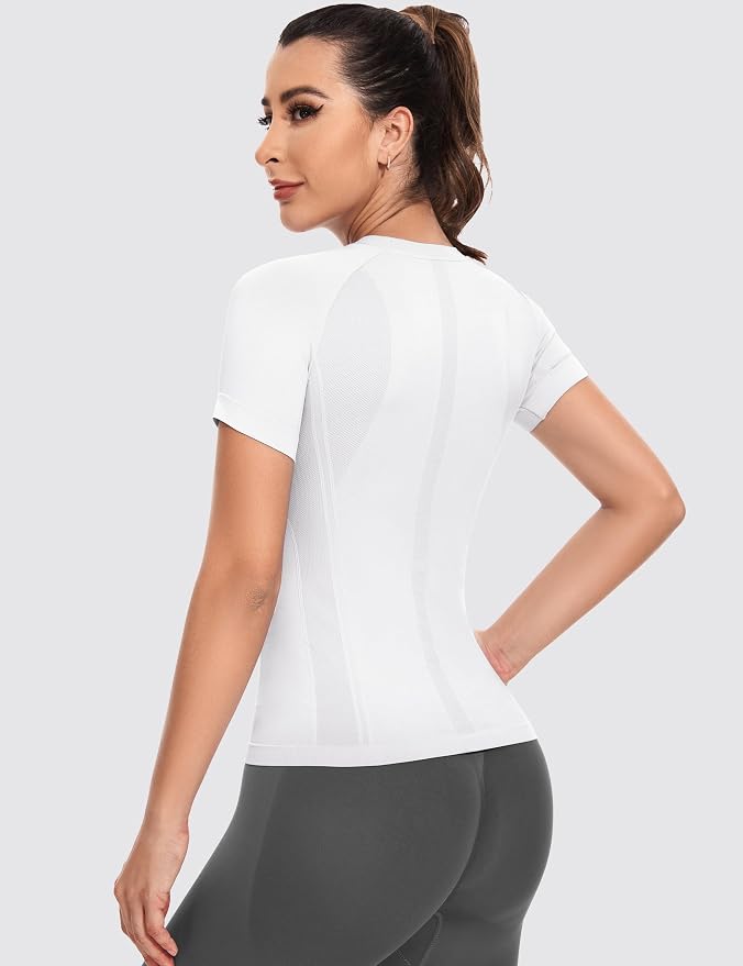 MathCat Short Sleeve Workout Tops for Women,Workout Shirts for Women,Seamless Yoga Athletic Shirts Gym Running Shirts