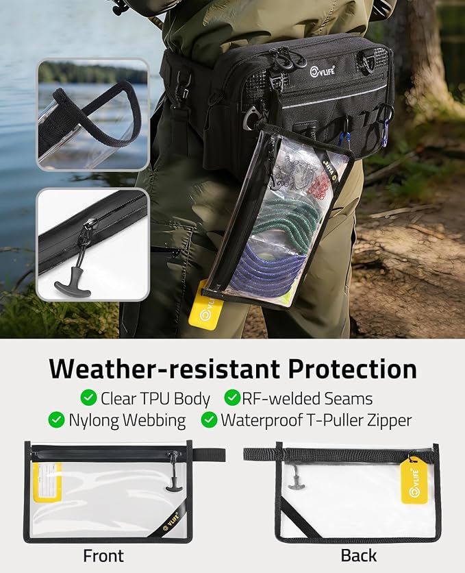 CVLIFE Fishing Tackle Bag Waist Pack with Rod Holder, Waterproof Fanny Pack | 900D Fabric, Convertible Carry, Detachable Shoulder Strap, Landing Net Holster, 3600 Tackle Box, Waterproof Pouch, Carabiners
