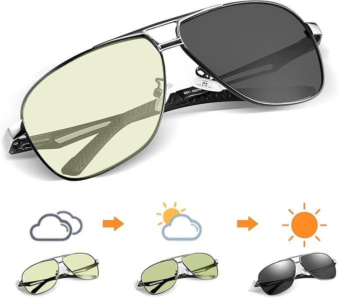 Polarized Photochromic Sports Sunglasses for Men UV-Protection Day & Night Driving Glasses - Al-Mg Metal Ultralight