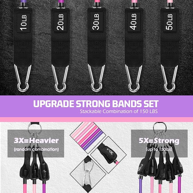 VEICK Resistance Bands Set, 10-150 LBS Stackable Exercise Bands with Handles, Ankle Straps & Door Anchor, Workout Bands for Home Gym, Yoga, Pilates, Physical Therapy for Men Women