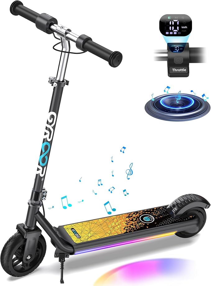Gyroor H30 Max Electric Scooter for Kids Ages 6-12, 150W Powerful Motor, Bluetooth Music, Dual Brake System, Adjustable Height and Speed, Best Gifts for Kids
