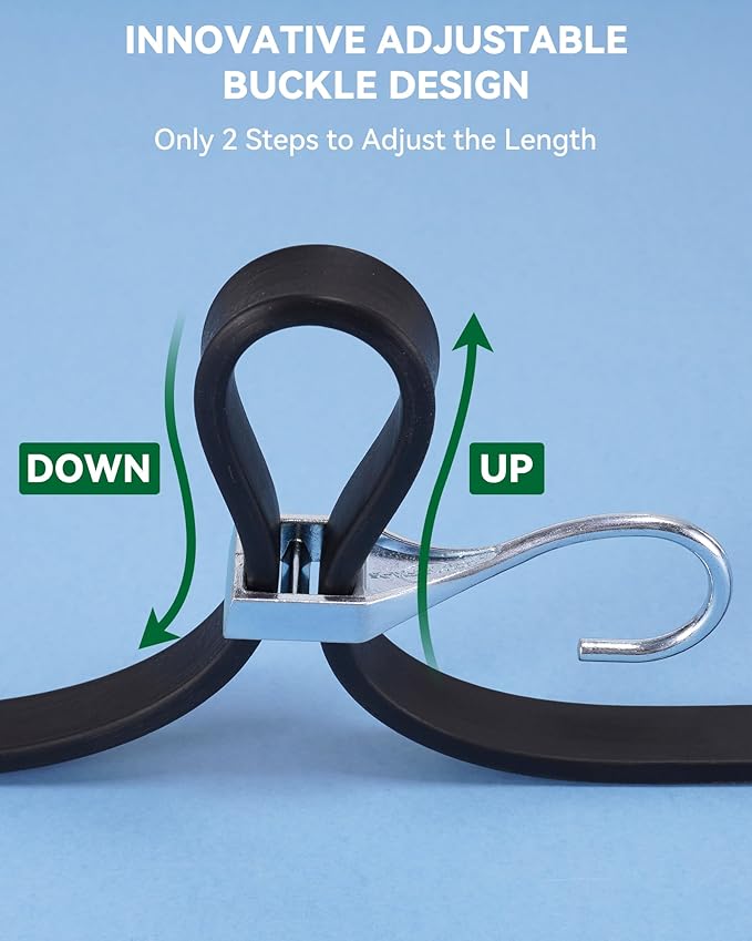 18 Inch Adjustable Rubber Bungee Cords, Easy to Adjust from 6" to 18", Black Bungee Straps with 1.9X Stretch, Rubber Tarp Straps with Crimped S Hooks for Cargo, Tarps, Van, Truck, Motorcycle (8 Pcs)
