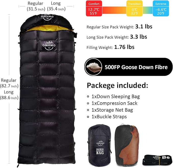 0 20 Degrees F Down Sleeping Bag for Adults,4 Season Rectangle Down Sleeping Bag for Camping Hiking
