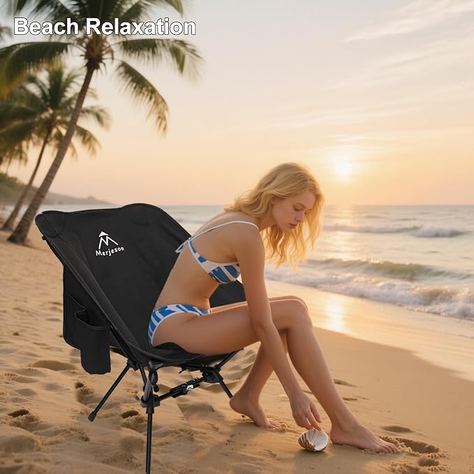 Portable Camping Chair Backpacking Chair, Ultralight Folding Chair-Compact, Lightweight Foldable Chairs for Hiking Mountaineering, Beach, Picnic (Black)