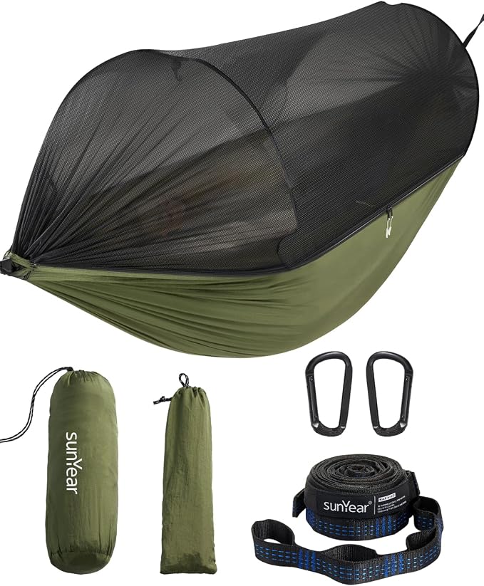 Sunyear Camping Hammock with Spacious Net, Single/Double,Outdoor&Indoor