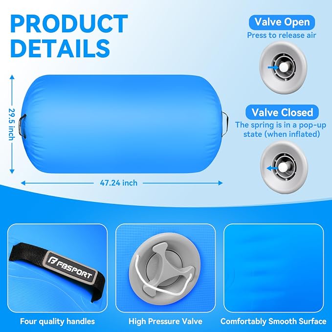 FBSPORT Air Roller Gymnastics Barrel, Inflatable Gymnastics Air Roller Inflatable Air Gymnastics Mat for Yoga Cheerleading Training Home Outdoor Indoor Use