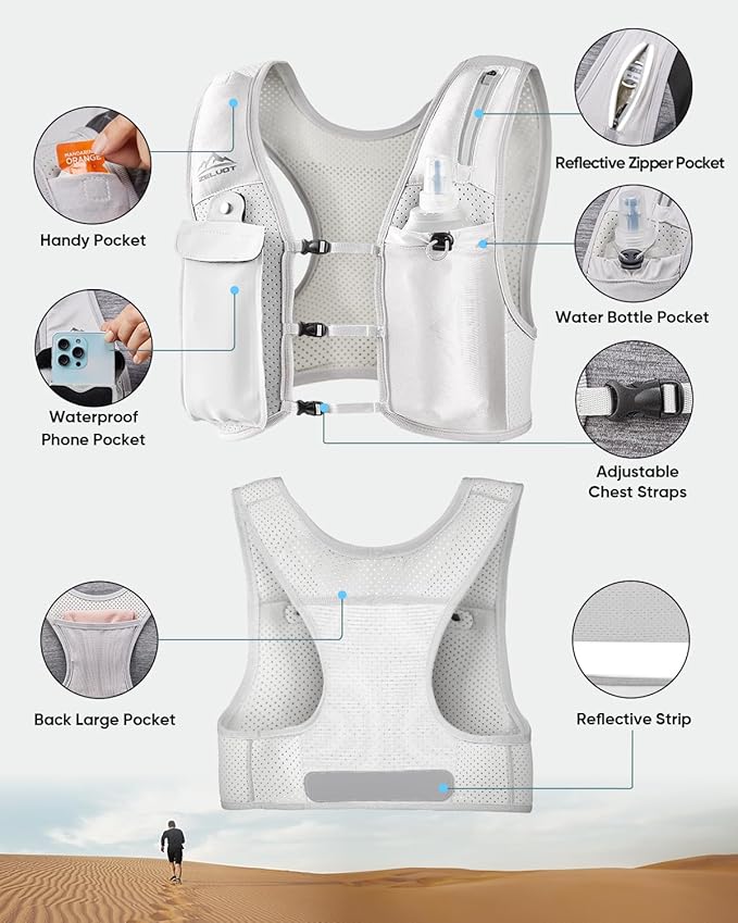 Zelvot Running Vest for Women Men, Adjustable Running Phone Holder Vest, USA Original Patent, Running Hydration Vest with 500ml Soft Flask, Reflective Running Backpack for Hiking Cycling
