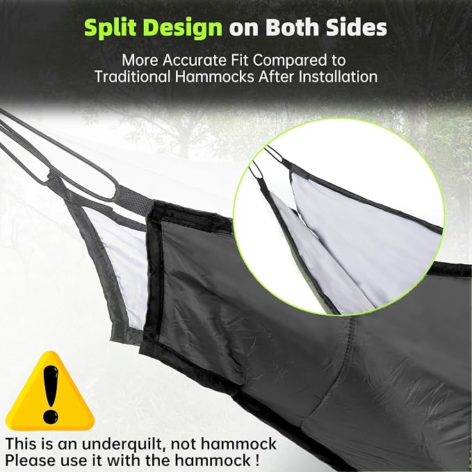 Hammock Underquilt for Camping - Full Length Black Lightweight Warm Quilt for 3-4 Seasons (41-68°F) - Soft & Durable for Hiking, Backpacking, Beach, Travel - Holds Up to 500lbs