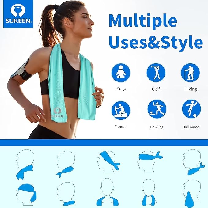 Sukeen Cooling Towels 8 Pack (40"x12"), Cooling Towels for Neck and Face, Microfiber Breathable Chilly Ice Towel for Hot Weather, Sweat Towel for Gym, Sport, Yoga, Golf, Workout, Camping, Running