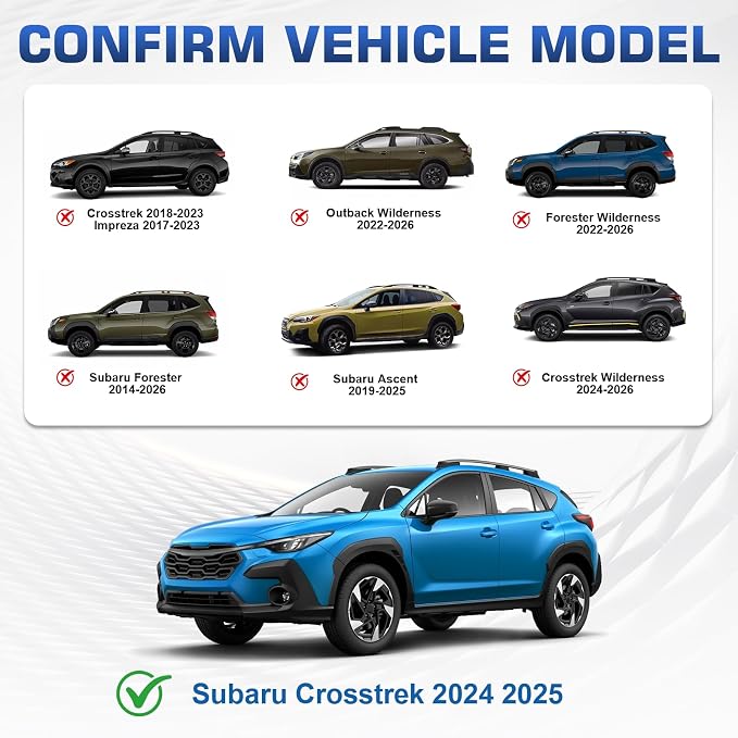 Roof Rack Cross Bars Compatible with Subaru Crosstrek 2024-2026(NOT for Wilderness), 300LBS Heavy Duty Adjustable Aluminum Cargo Bar for Rooftop Carrier, Cross Bars for Luggage, Kayak, Canoe, Bike