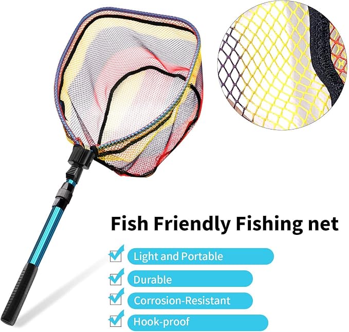SANLIKE Collapsible Telescopic Fishing Net Rubber Coated Fresh/Salt Water