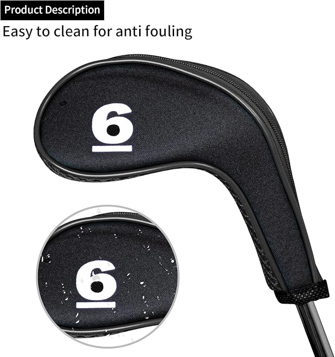 Golf Club 12pcs Thick Synthetic Zipper Long Neck Set Headcover Fit The Most Brands, Side Number Golf Iron Club Head Cover LW SW PW Covers #3,4,5,6,7,8,9