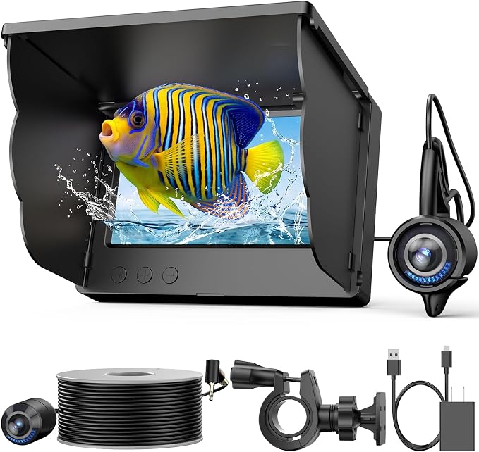 Eyoyo Underwater Fishing Camera, 5000mAh Battery, Infrared Night Vision, IP68 Waterproof Portable Fish Camera for Ice, Lake, Boat & Kayak Fishing