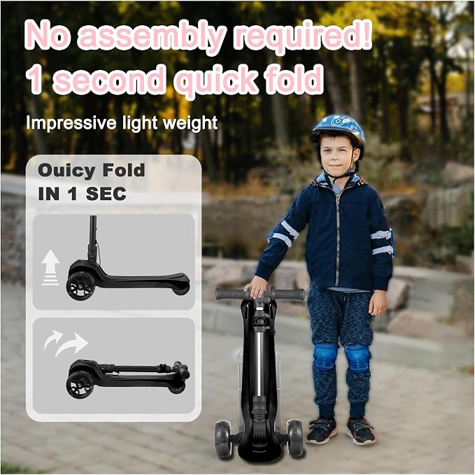 3 Wheel Electric Scooter for Kids Ages 3+, LCD Display, Colorful Lights, Reliable Thumb Throttle, 3 Adjustable Height, 5Mph Safe Speed and Long Range, Foldable Kids Electric Scooter