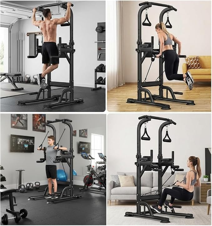 Freestanding Power Tower for Home Gym,Power Tower Dip Station Pull Up Bar with Backrest & Resistance Bands,450 LBS Capacity Chin Up Training Equipment for Adults Teens