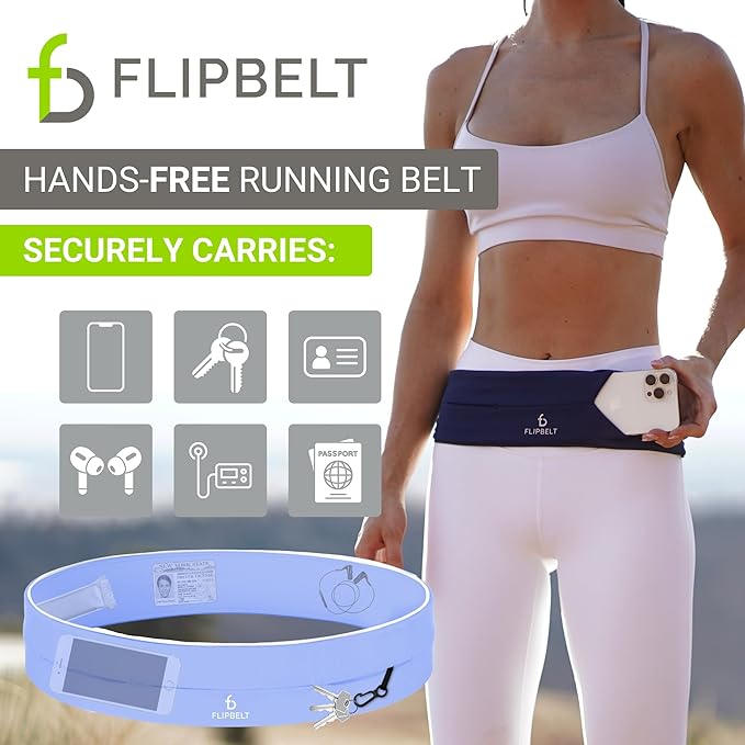FlipBelt Classic Running Belt, Belt Bag & Fanny Pack for Men and Women - Phone Holder, Waist Pack, Running Accessories, Belt Pouch, Money Belt, USA Running Company