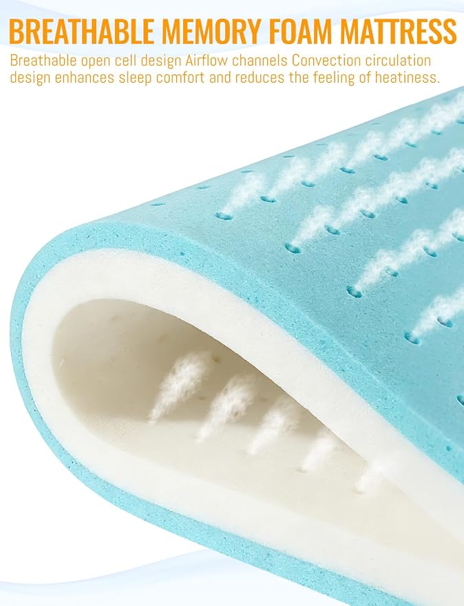 Memory Foam Camping Mattress Pad, Ventilated Breathable Design CertiPUR-US & Oeko-TEX Certified Sleeping Pad Waterproof 3inch Non-Slip Portable Sleeping Camping Mat with Storage Bag for Car Travel