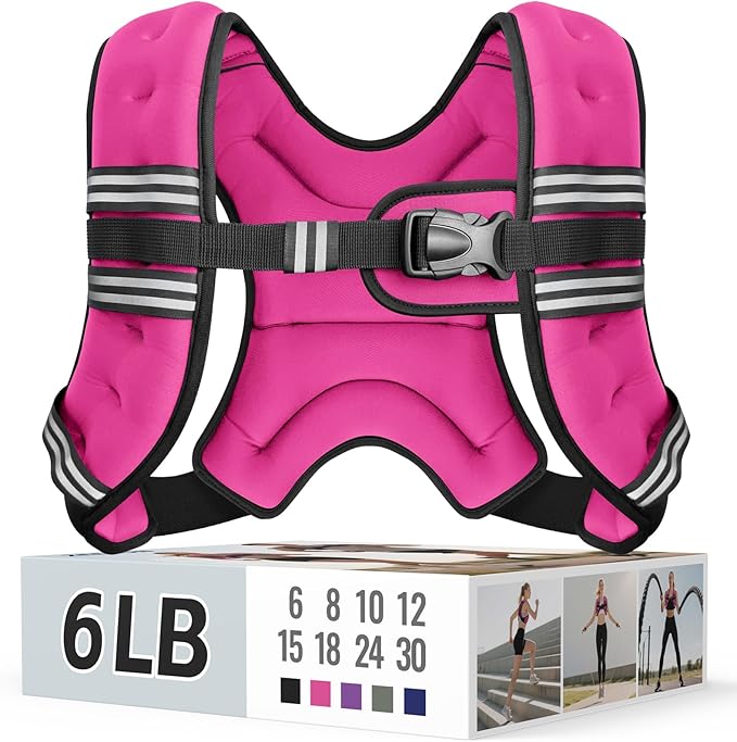 Zeerun Weighted Vest, 6lb/8lb/10lb/12lb/15lb/18lb/20lb/24lb/30lb for Men Women, Reflective Stripe Adjustable Buckle, Comfortable Durable Rucking Vest for Walking Running Strength Training