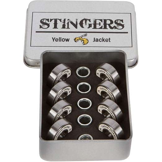 Yellow Jacket Premium Skateboard Bearings, Pro Longboard Bearings, 608, ABEC 11, Washers and Spacers, White Lightning (Pack of 8)