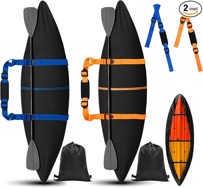 2 Set 600d Kayak Cover for Outdoor Storage with Carrying Straps and Storage Bags Fit 8.5 to 10 ft Heavy Duty Canoe Waterproof UV Resistant for Dust Protection Paddle Board Boat Accessory