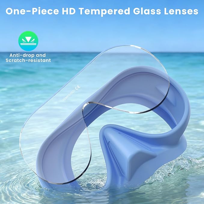 Snorkeling Gear for Adults, Snorkel Set Adult, Scuba Diving Mask, Panoramic View Anti-Leak Anti-Fog Dive Swimming Goggles Tempered Glass Panoramic Wide View Travel Portable Foldable