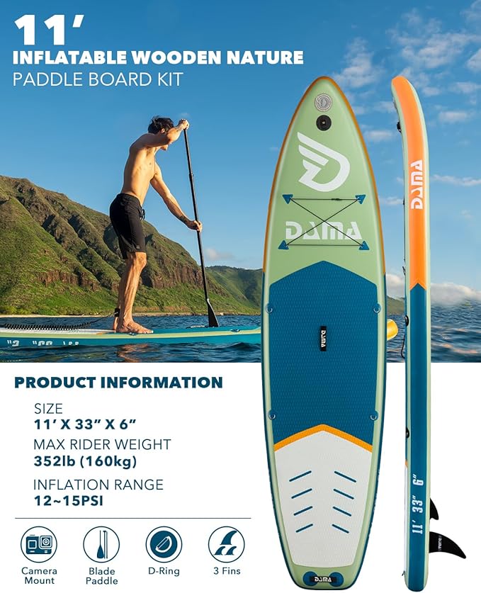 DAMA Inflatable Stand Up Paddle Boards for Adults w/Sup Board Accessories Hand Pump 4pcs Kayak Floating Paddle | Wide Stance, Bottom Fin Paddling Surf Control