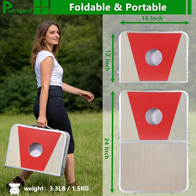 Portable Cornhole Board Set - Foldable Aluminum Frame Cornhole Game with 8 Bean Bags & Carrying Case for Adults & Families | Perfect for Outdoor Backyard, Beach & Party Camping (24x16 in)