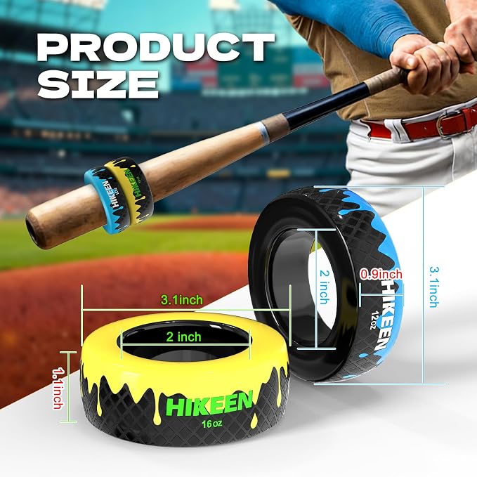 Hikeen Baseball and Softball Bat Weights - 12oz & 16oz Baseball Drip Bat Donut for Swing Training, Fits Most Youth and Adult Bat
