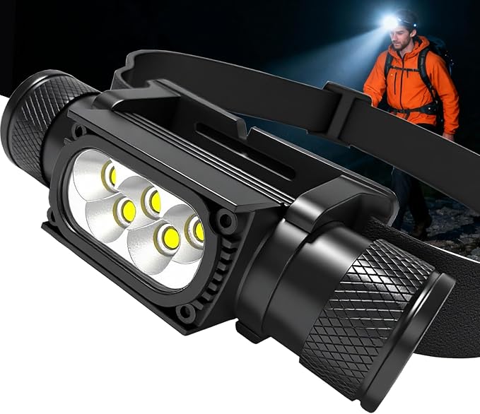 Rechargeable LED Headlamp - 1600 Lumens, USB-C, Utra Durable, Shockproof and Waterproof, Survives 3M Drops, Submersible and Impact-Resistant, Perfect for Camping, Heavy-Duty Work, and Adventure
