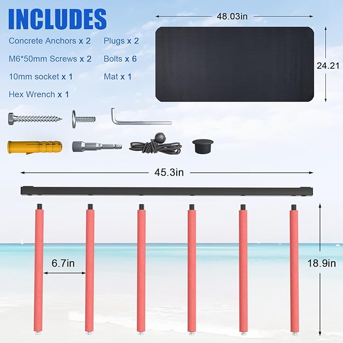 2025 Upgrade Surfboard Wall Mount, Surfboard Rack with Rubber Mat & Bungee Cord, 6 Arms Vertical Surfboard Wall Rack Garage Storage for Wall Holds 5-6 Boards