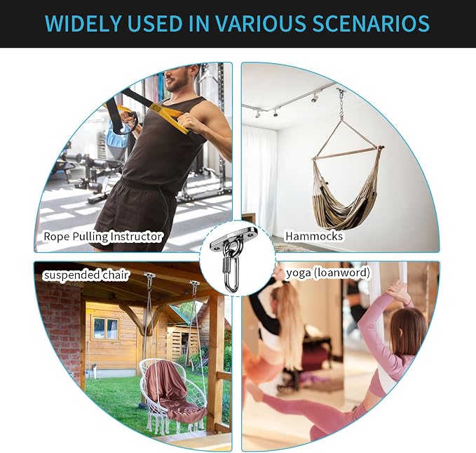 Heavy Swing Hanger Stainless Steel 304 Rust-Proof Playground Porch Yoga seat Hanger Swing Hammock Chair Suspension kit Indoor and Outdoor 2000 pounds Capacity