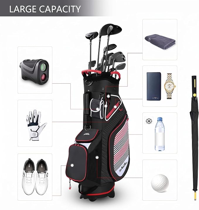 Golf Stand Bag for Men Navy 14 Way Divider Golf Bags, 6LB Lightweight Portable Walking/Riding Bags with Dust Cover, Strap
